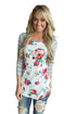Grey Striped Sleeves Floral Top